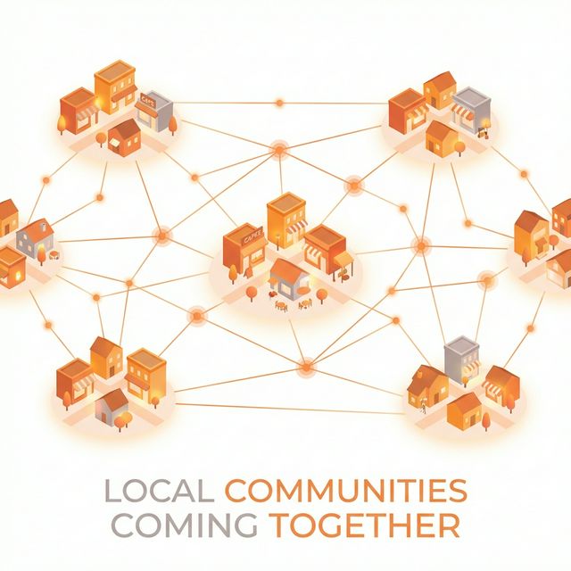 Illustration of distinct local communities connecting to form a global network